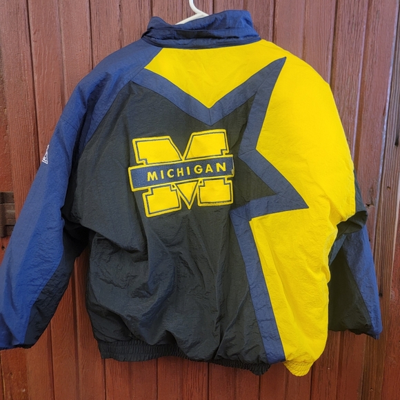 Apex University of Michigan Puffer Jacket Blue Yellow Size L Vintage 90s NCAA - Picture 6 of 11